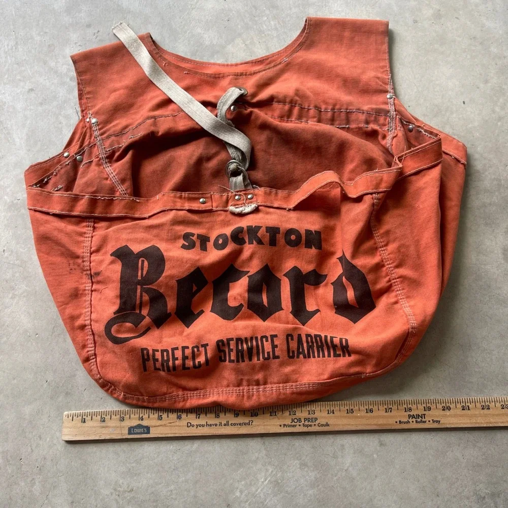 Vintage Stockton Record Newspaper Delivery Double Mail Bag Canvas Apron Carrier